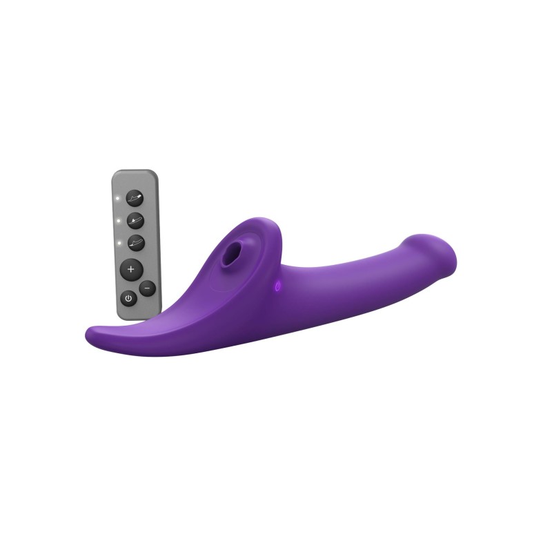 Le strap-on Strap-on-me L violet, vue d'ensemble du gode vibrant multi-fonctions