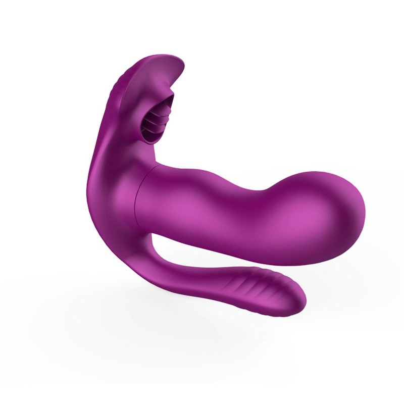 Détail de la tête de stimulation triple en silicone violet