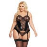 Détail des inserts wet look du corset noir SoftLine Collection taille 3XL