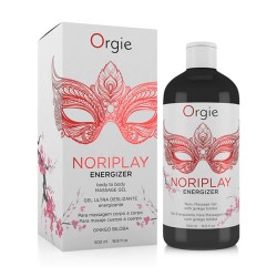 Flacon huile de massage Orgie Noriplay Energizer 500ml gel transparent au ginkgo et ginseng