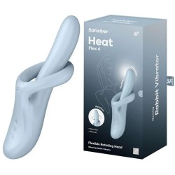 Stimulateur clitoridien Satisfyer Heat Flex bleu en silicone posé sur fond neutre
