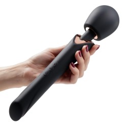 stimulateur clitoridien Crushious Holly wand en silicone noir, vue de face
