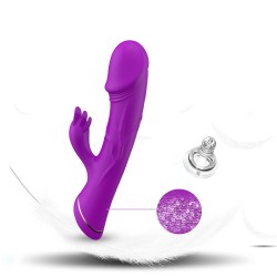 Vibromasseur rabbit Rubberco posé, vue de profil montrant la courbe