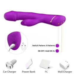 Boutons de commande sur le corps du vibromasseur rabbit violet