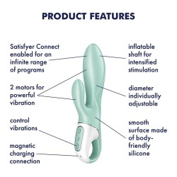Vibromasseur rabbit menthe posé à la verticale, vue de profil
