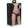 Vue d'ensemble du strap-on Ouch! noir en silicone, gode côtelé et sangles réglables