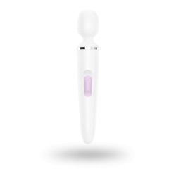Tête souple grand format du wand Satisfyer, gros plan sur le silicone blanc