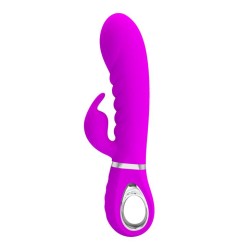 Silhouette complète du rabbit en silicone rose sur fond neutre