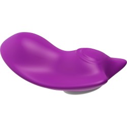 jouet violet B - Series Joy Catch tenu en main pour montrer sa taille compacte