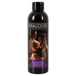 Flacon d'huile de massage Magoon posé sur une surface